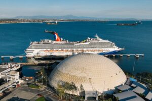 aerial view of the Port of Long Beach with docked Carnival Cruise Allen J. Schaben Los Angeles Times via Getty Images g2p3jl